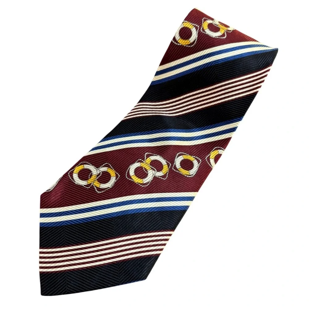NAUTICA Mens Silk Neck Tie Red Blue Striped Nautical Ring Pattern 4x57.25
